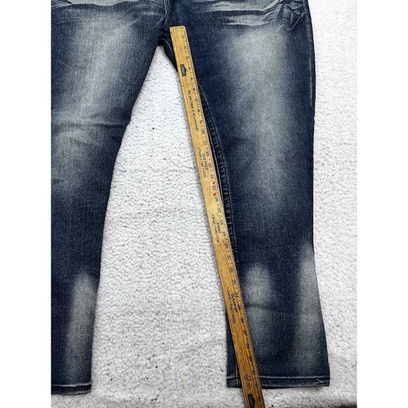 Men's Blue Cult Faded Wash Denim Jeans Embroidered Pockets Size 46x32 - Picture 3 of 11